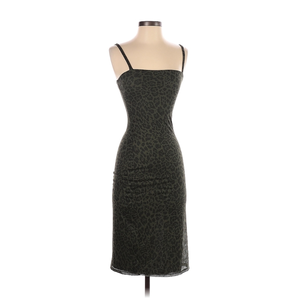 Express midi square neck ribbed leopard print dress size medium